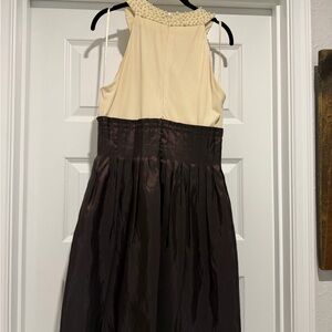 Jessica Howard Cream and Brown Pearl-Trim Formal Dress
